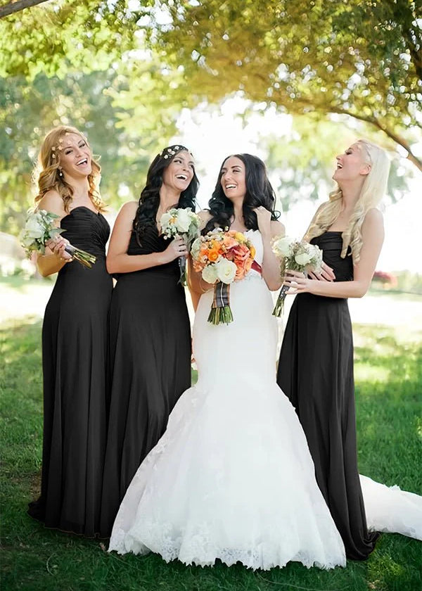 A Line Sweetheart Chiffon Floor Length Pleated Bridesmaid Dresses