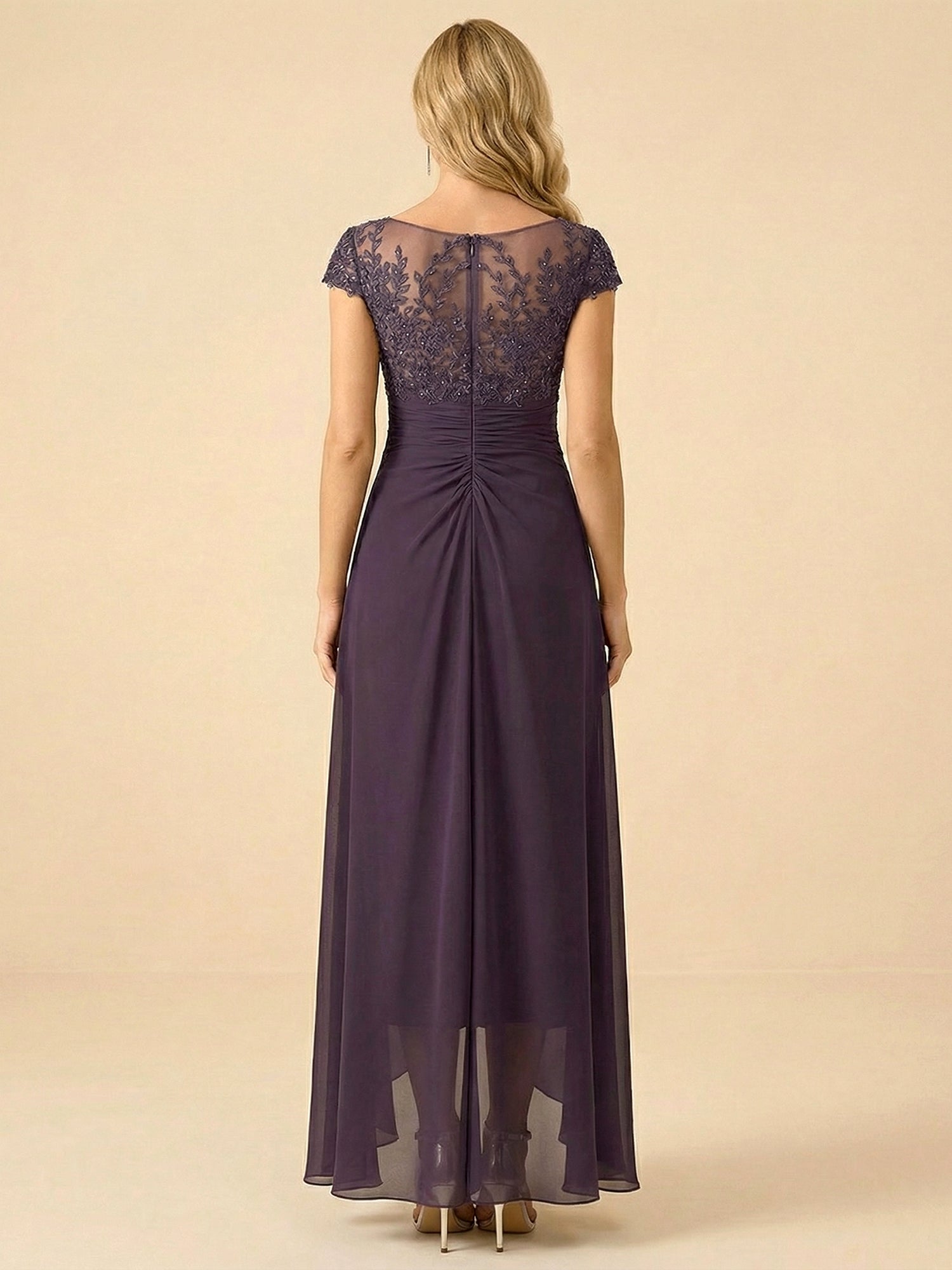 Purple V-Neck High-Low Mother of the Bride Dress with Appliques
