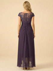 Purple V-Neck High-Low Mother of the Bride Dress with Appliques