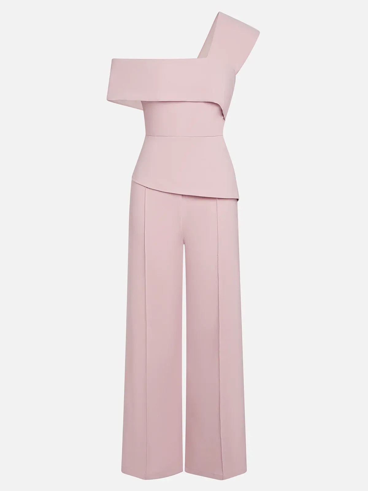 Women Pink Asymmetric Asymmetrical Short Sleeve Dressy Jumpsuit