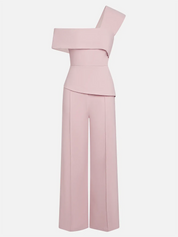 Women Pink Asymmetric Asymmetrical Short Sleeve Dressy Jumpsuit