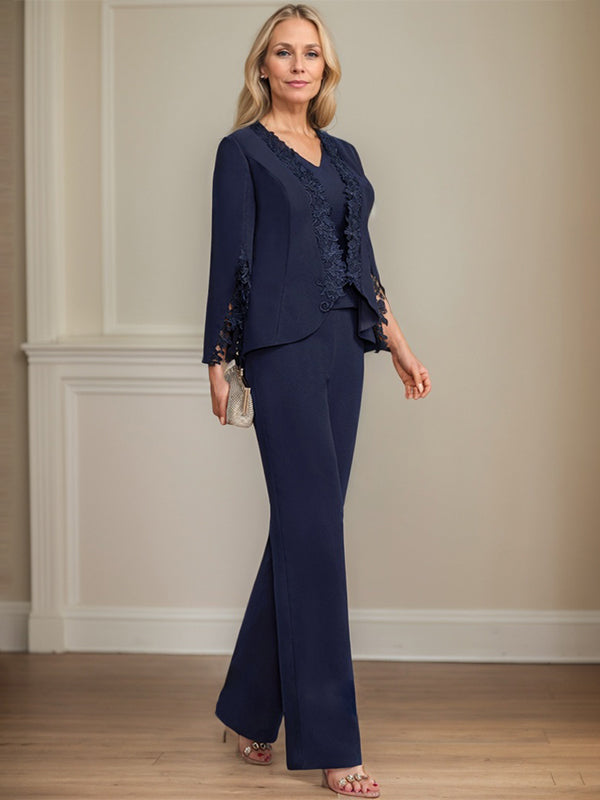 Separates Jumpsuit/Pantsuit V-Neck Floor-Length Chiffon Mother of the Bride Dress