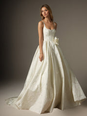 White Ball-Gown with Pockets Floral Jacquard Wedding Dress