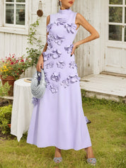 Onions Purple Rose Flower Maxi Dress