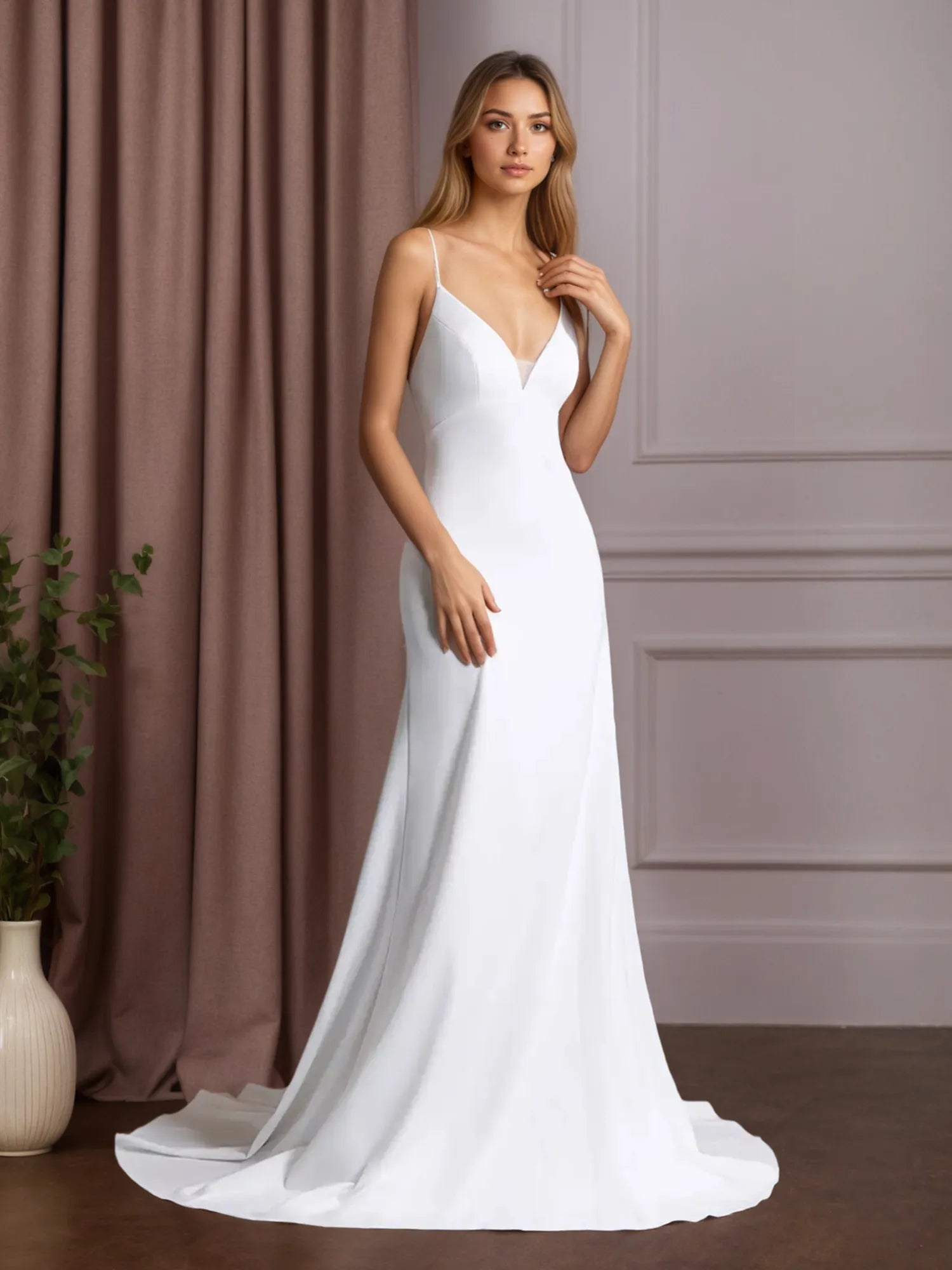 White Mermaid Stretch Crepe Wedding Dress