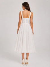 Sweetheart Wide Strap Corset A-Line Tea-Length Wedding Dress