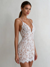 Spaghetti Strap Floral Lace Bodycon Mini Dress Wedding Dress