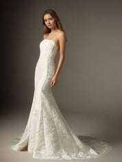 White Mermaid Strapless Floral Jacquard Wedding Dress