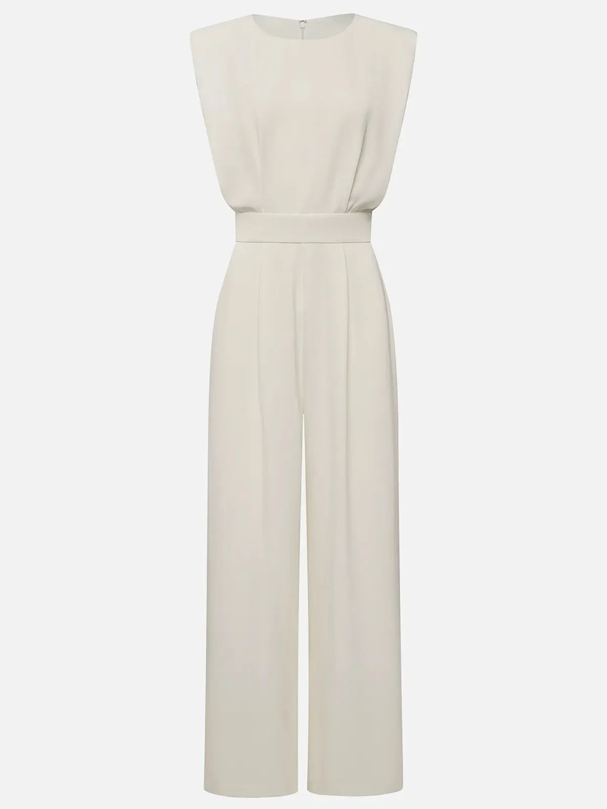 Women Off White Crew Neck Sleeveless Dressy Jumpsuit