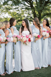 Pink One Shoulder Sheath Flower Sleeveless Satin Long Bridesmaid Dress