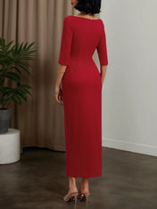 Red Ruched Off The Shoulder Half Sleeve Sheath Maxi Dress
