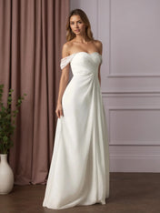 White A-Line Off the Shoulder Chiffon Wedding Dress