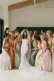 Sheath Strapless Colorful Silk Satin Long Bridesmaid Dresses