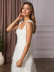 A-Line Ruched Tulle Wedding Dress
