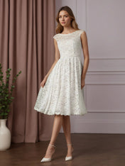 White A-Line Knee-Length Lace Wedding Dress