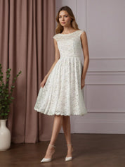 White A-Line Knee-Length Lace Wedding Dress