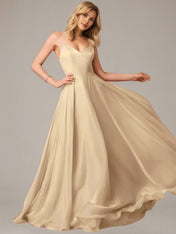 Champagne A Line Spaghetti Straps Sleeveless Floor Length Dress