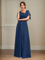A Line Asymmetrical Floor Length Lace Chiffon Mother of the Bride Dress With Pleated Sequins