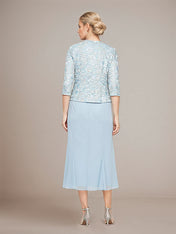 Sheath/Column Chiffon Square Neck Sleeveless Tea Length Mother of the Bride Dress