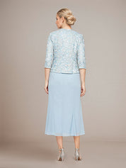 Sheath/Column Chiffon Square Neck Sleeveless Tea Length Mother of the Bride Dress