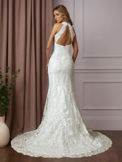 White Trumpet/Mermaid Pleated Lace Wedding Dress