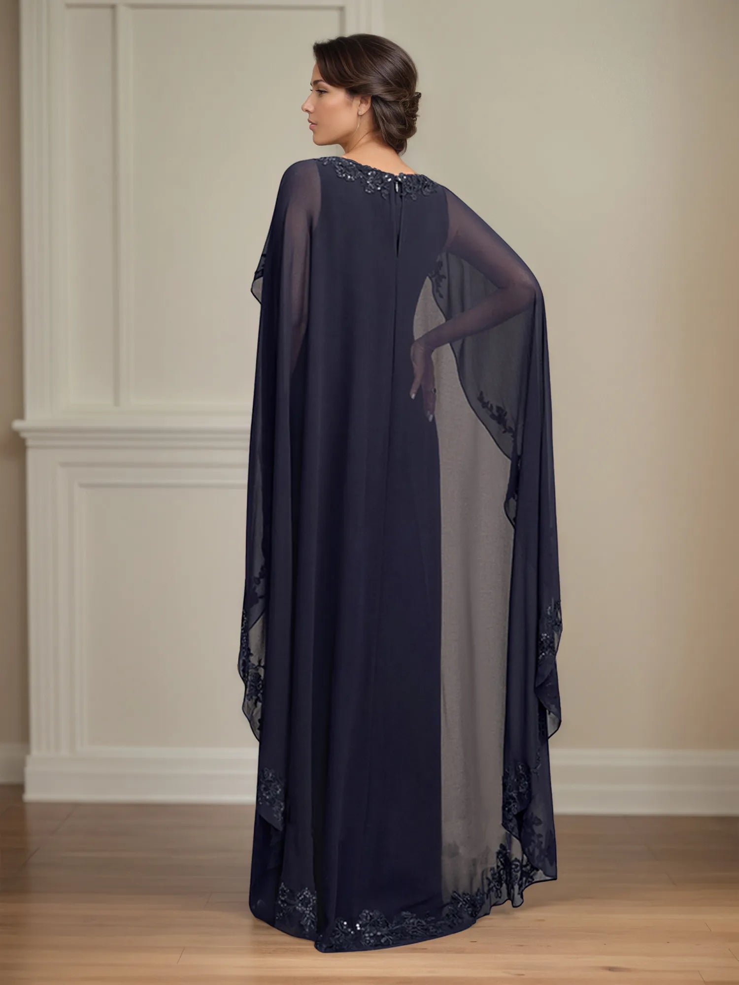 Sheath/Column Scoop Floor Length Chiffon Mother of the Bride Dress With Appliques Sequins