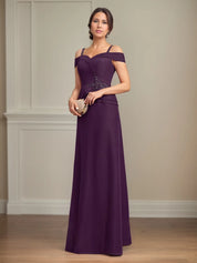 A Line Cold Shoulder Floor Length Chiffon Mother of the Bride Dress With Beading Sequins