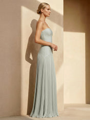 Strapless Maxi Dresses with Pleat A Line Backless Formal Dress for Women