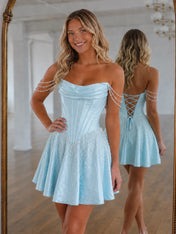Strapless Pearl Draped Corset A-Line Short Homecoming Dresses
