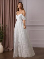 White A-Line Sweetheart Neckline Lace Wedding Dress