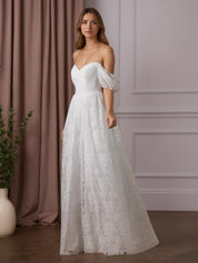 White A-Line Sweetheart Neckline Lace Wedding Dress