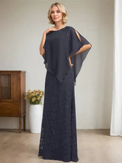 Sheath/Column Scoop Floor-Length Chiffon Lace Mother of the Bride Dress With Sequins Beading