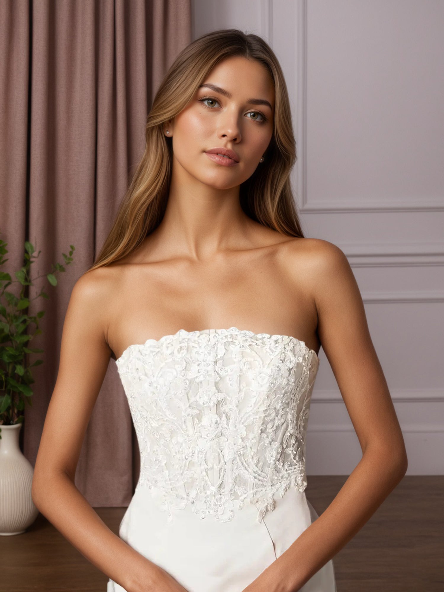 White Mermaid Lace Crepe Back Satin Wedding Dress