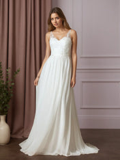 White A-Line Sequins Chiffon Wedding Dress