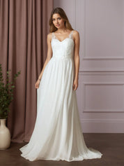White A-Line Sequins Chiffon Wedding Dress
