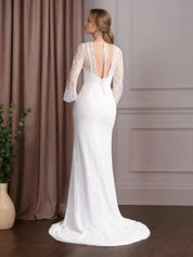 White Mermaid Scoop Neck Lace Wedding Dress