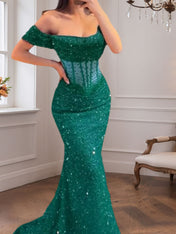 Trumpet/Mermaid Off The Shoulder Sequin Long Prom Dress