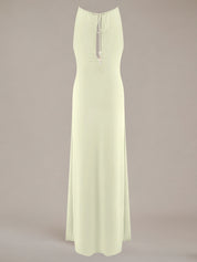 Ivory Chiffon Halter Neck Sleeveless Floor Length Pleated Bridesmaid Dress