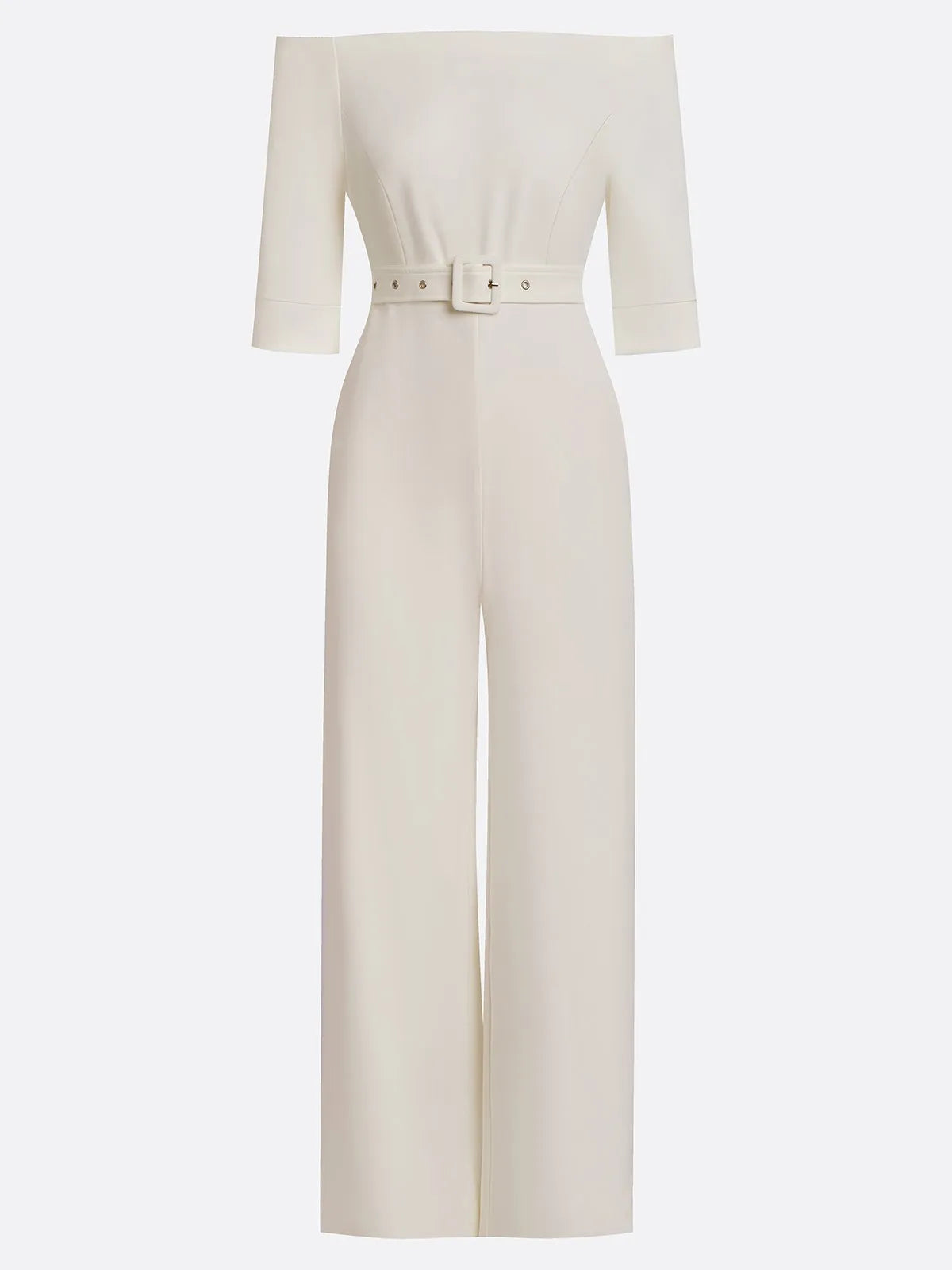 Women White Off The Shoulder Half Sleeve Dressy Jumpsuit