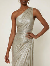 Evening Formal Dress One Shoulder Silk Ruffles Maxi Dress