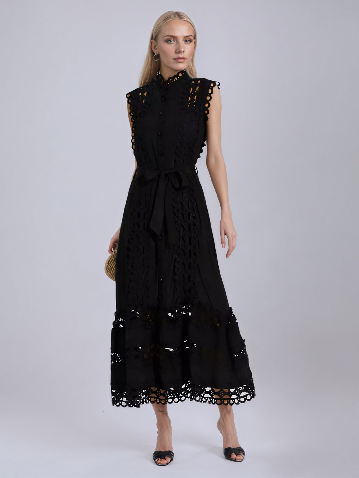 Kennedi Black Sleeveless Hollow Maxi Dress