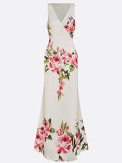 Pink Cross Floral V Neck Sleeveless Mermaid Gown Dress