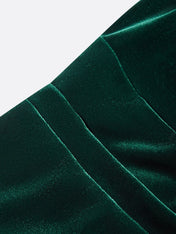 Green 3D Floral Ruched Velvet Boat Neck Long Sleeve Sheath Midi Dress