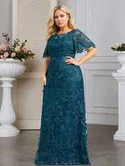 A-line Scoop Neck Floor-Length Lace Evening Dress With Appliques