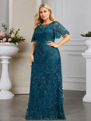 A-line Scoop Neck Floor-Length Lace Evening Dress With Appliques