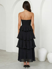 Black Strapless Tiered Maxi Dress Ankle Length