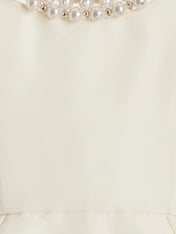 Off White Spaghetti Imitation Pearls Sheath Midi Dress