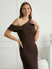 Black One Shoulder Maxi Dress Prom Dress Tea Length