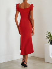 Red 3D Floral Off The Shoulder Mermaid Midi Dress