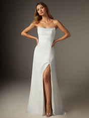 White A-Line Strapless Chiffon Wedding Dress